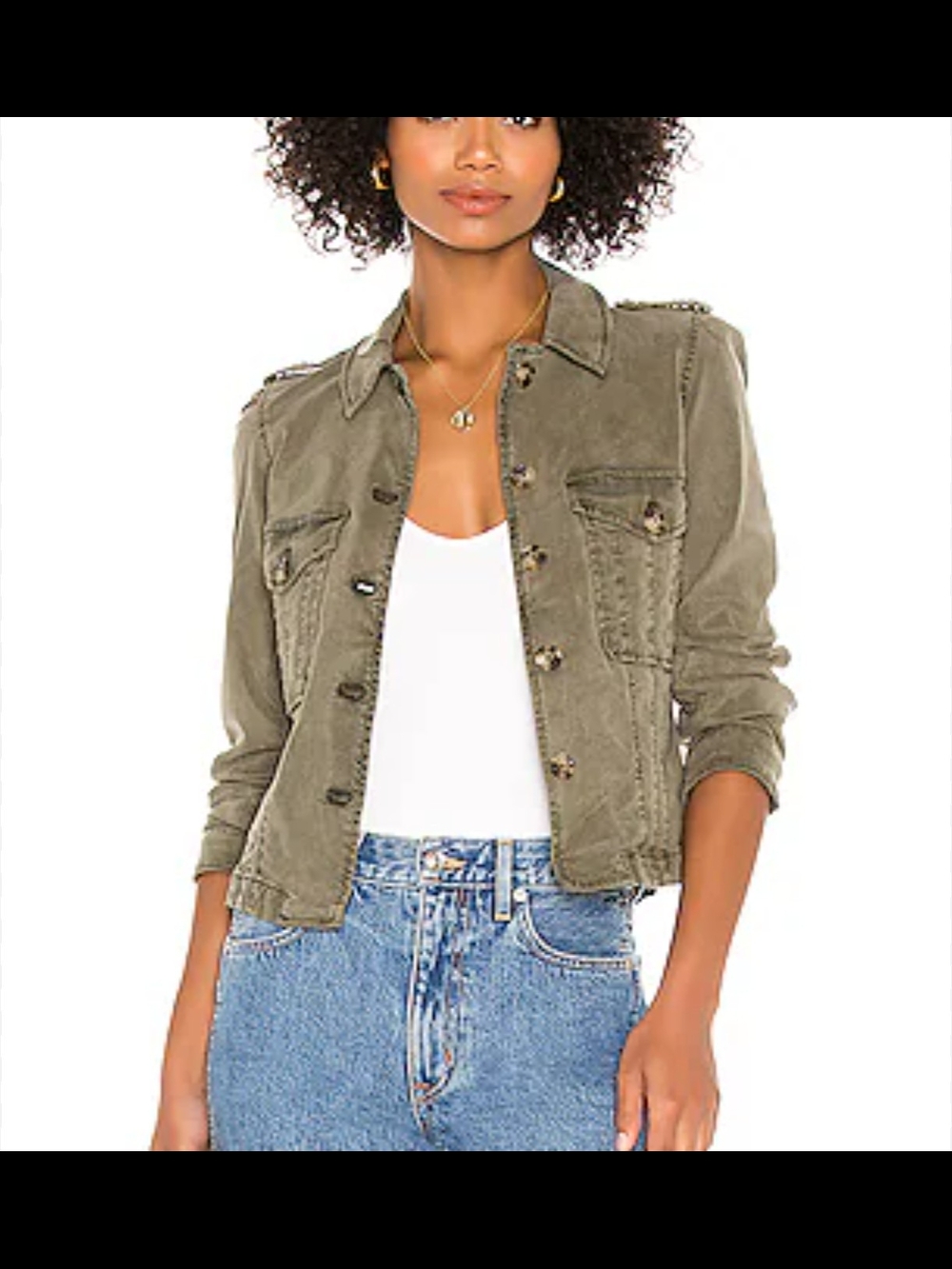 PAIGE Olive-Tone Military Style Denim Jacket
